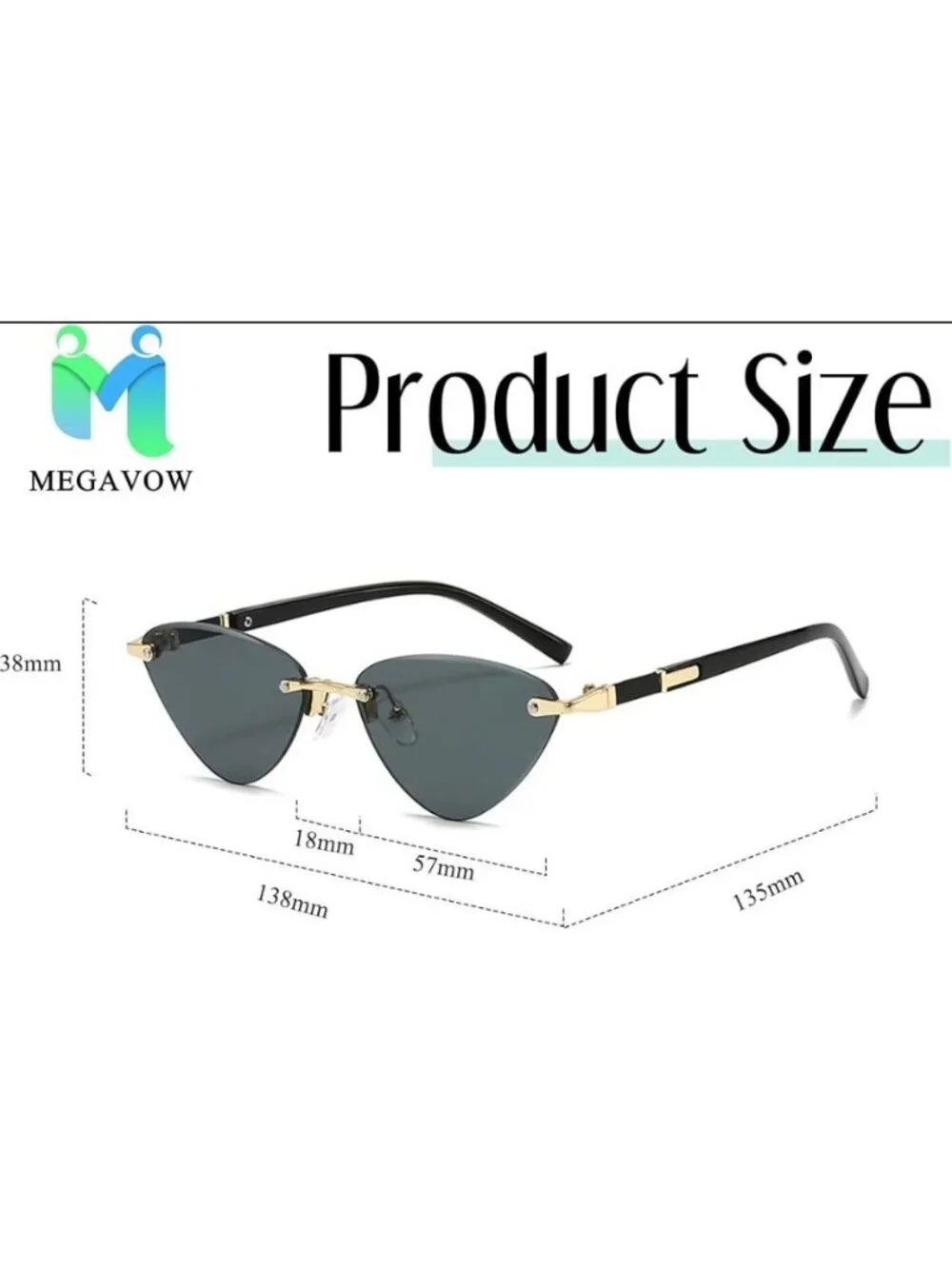 Cat Eye Retro Triangle Faded Grey Lenses Sunglasses Gold & Black Arms